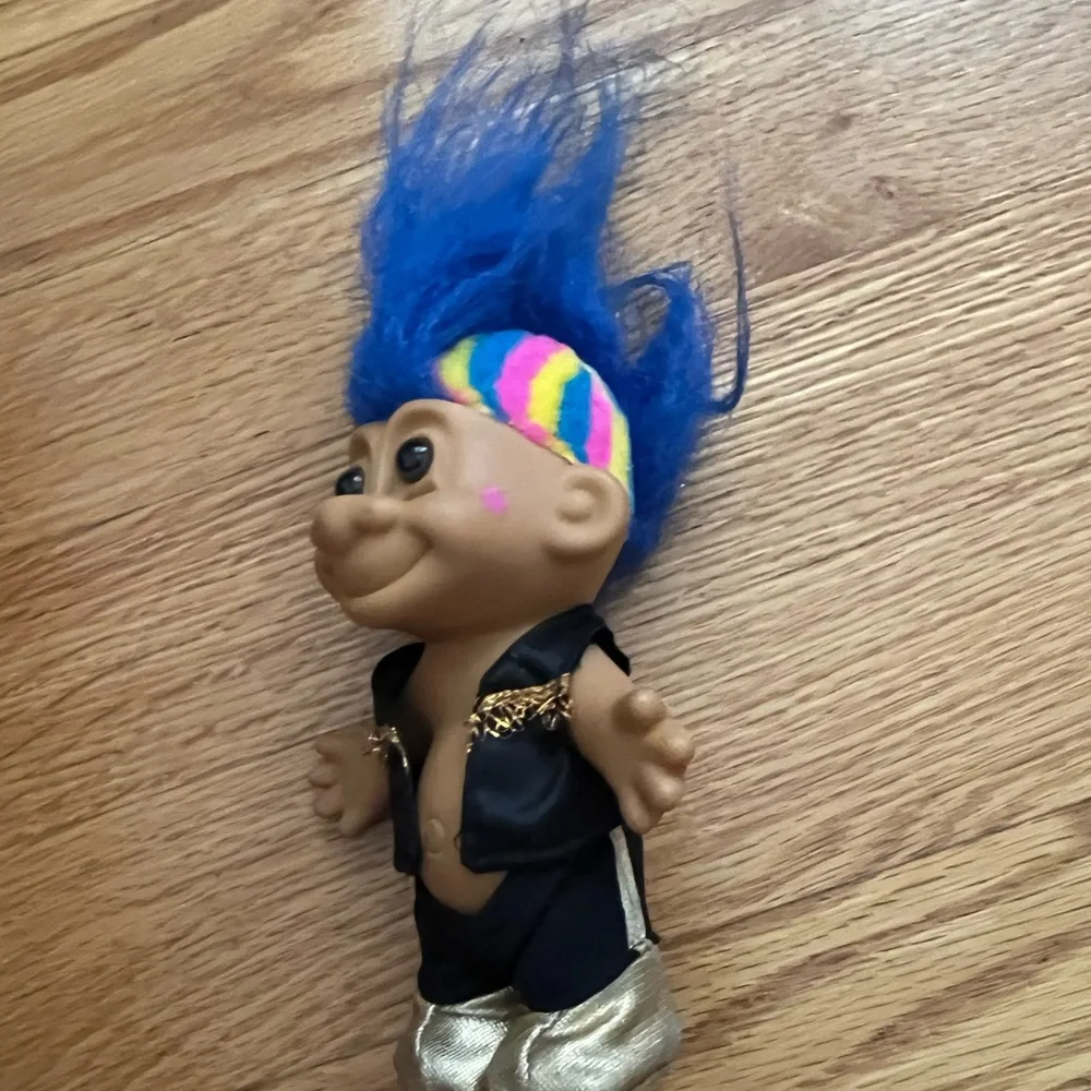 Troll Doll with Blue Hair and Black Outfit rock star